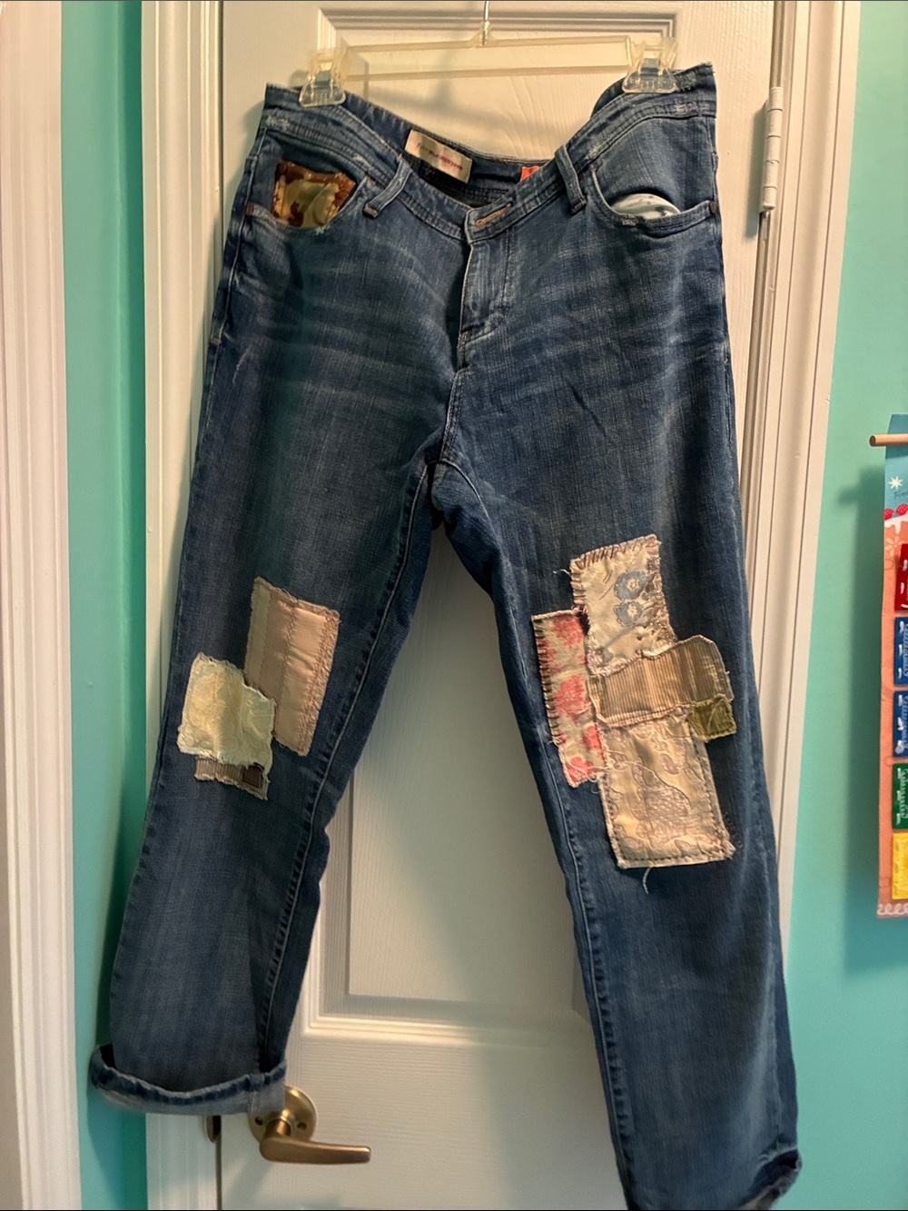 Pilcro Blue Patchwork Boyfriend Jeans
